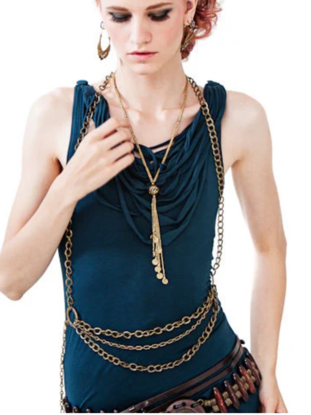 Teal Draped Cowl Neck Tank Top